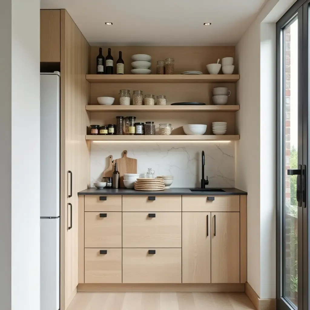 a photo of a pantry showcasing creative storage solutions for small spaces