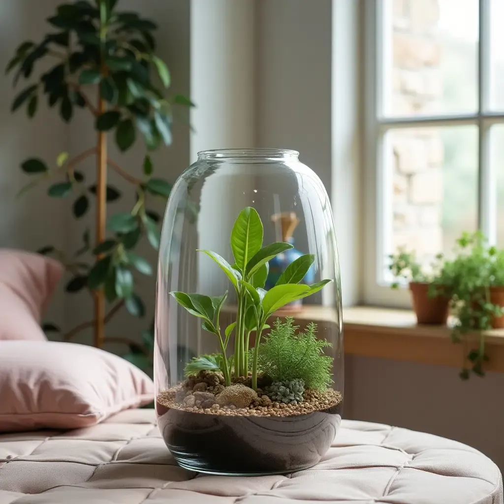 a photo of a teen&#x27;s room with a terrarium centerpiece