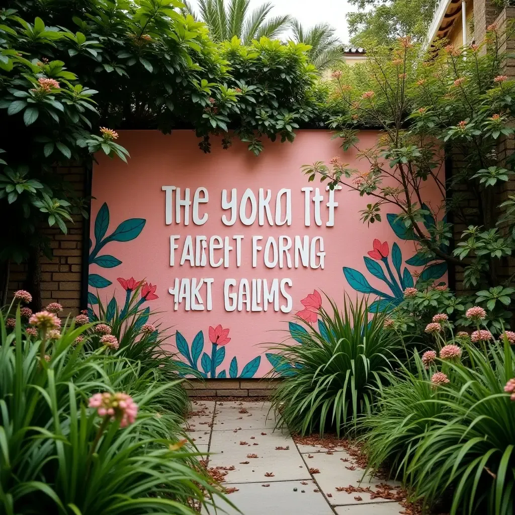 a photo of a mural with inspirational quotes in a garden