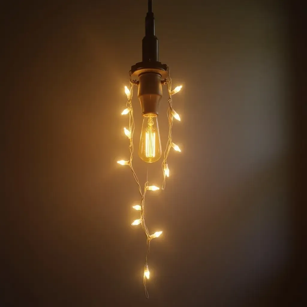 a photo of a pendant light with fairy lights in a magical nursery