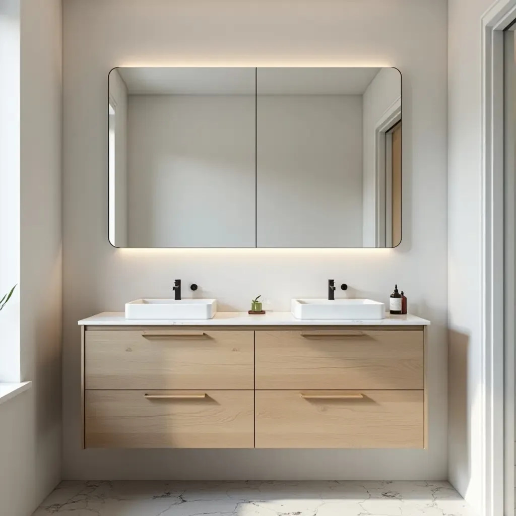 a photo of a bathroom with a multifunctional sink cabinet