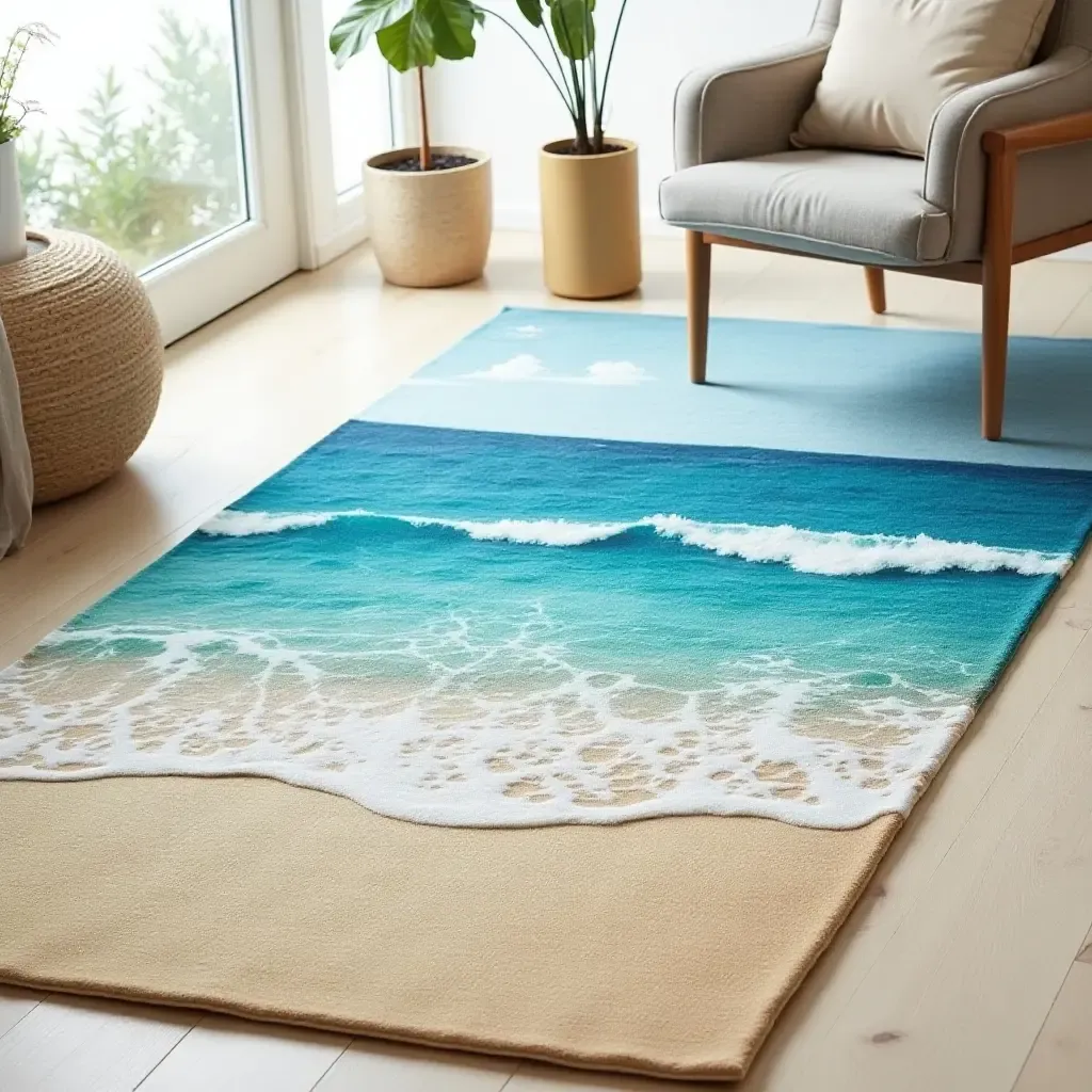 a photo of a custom-designed rug with personal beach memories