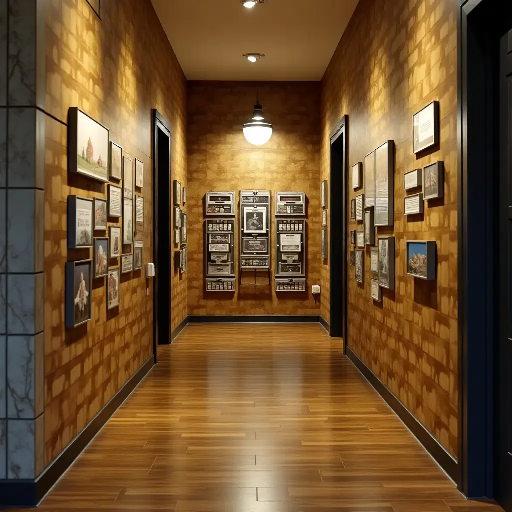 a photo of a whimsical time capsule display in a hallway