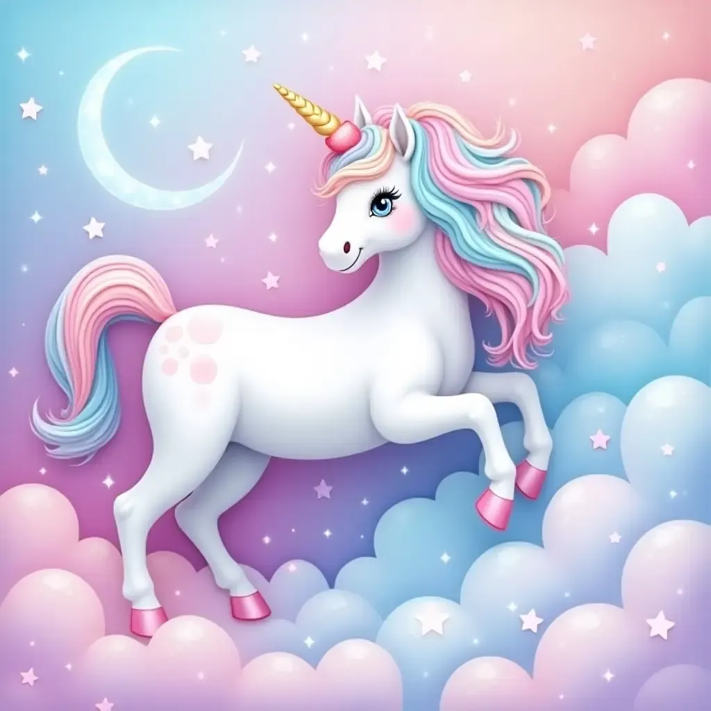 a photo of a magical unicorn painting with pastel colors