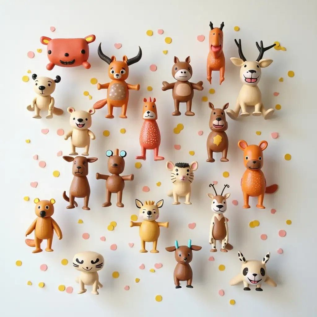 a photo of a playful wall art installation using toys