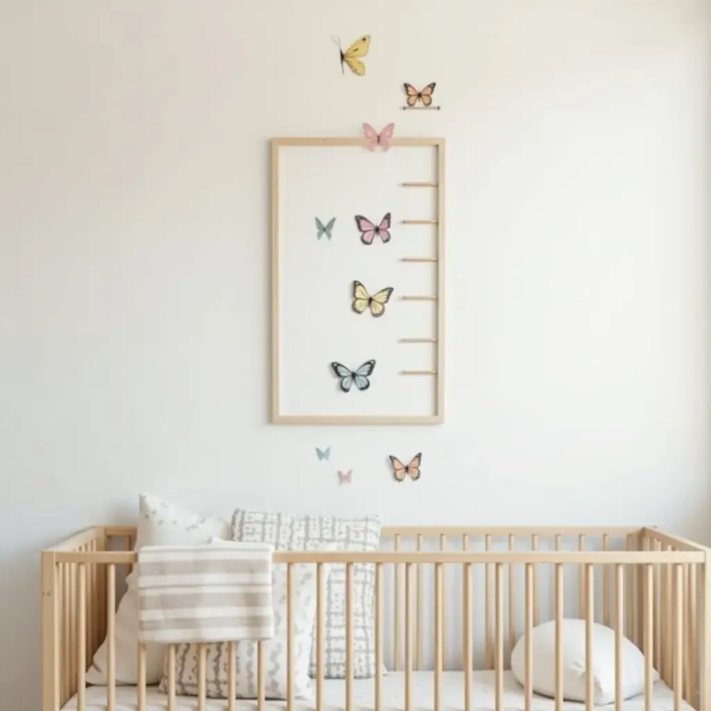 a photo of a nursery featuring a hand-painted growth chart on the wall