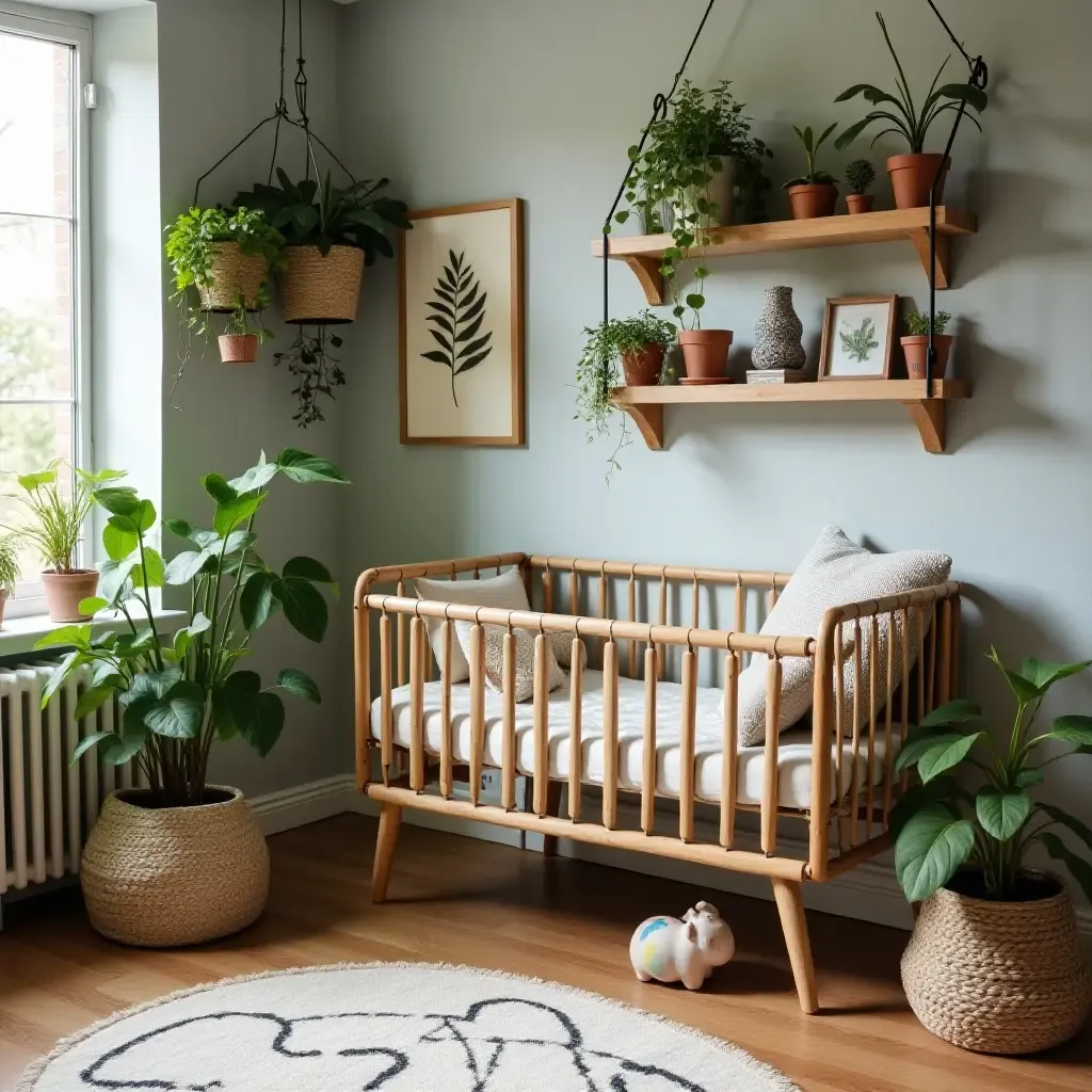 a photo of a small nursery utilizing vertical space creatively