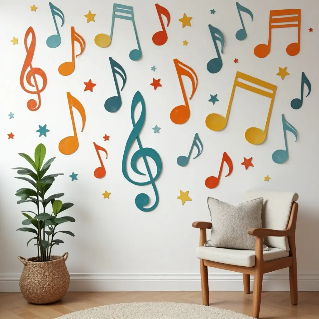 a photo of a colorful musical notes mural for little musicians