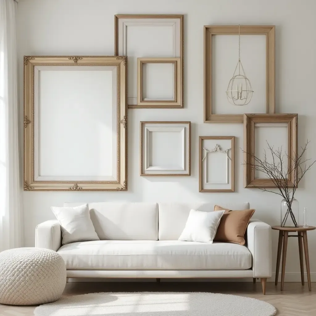 a photo of a gallery wall with a vintage theme using antique frames