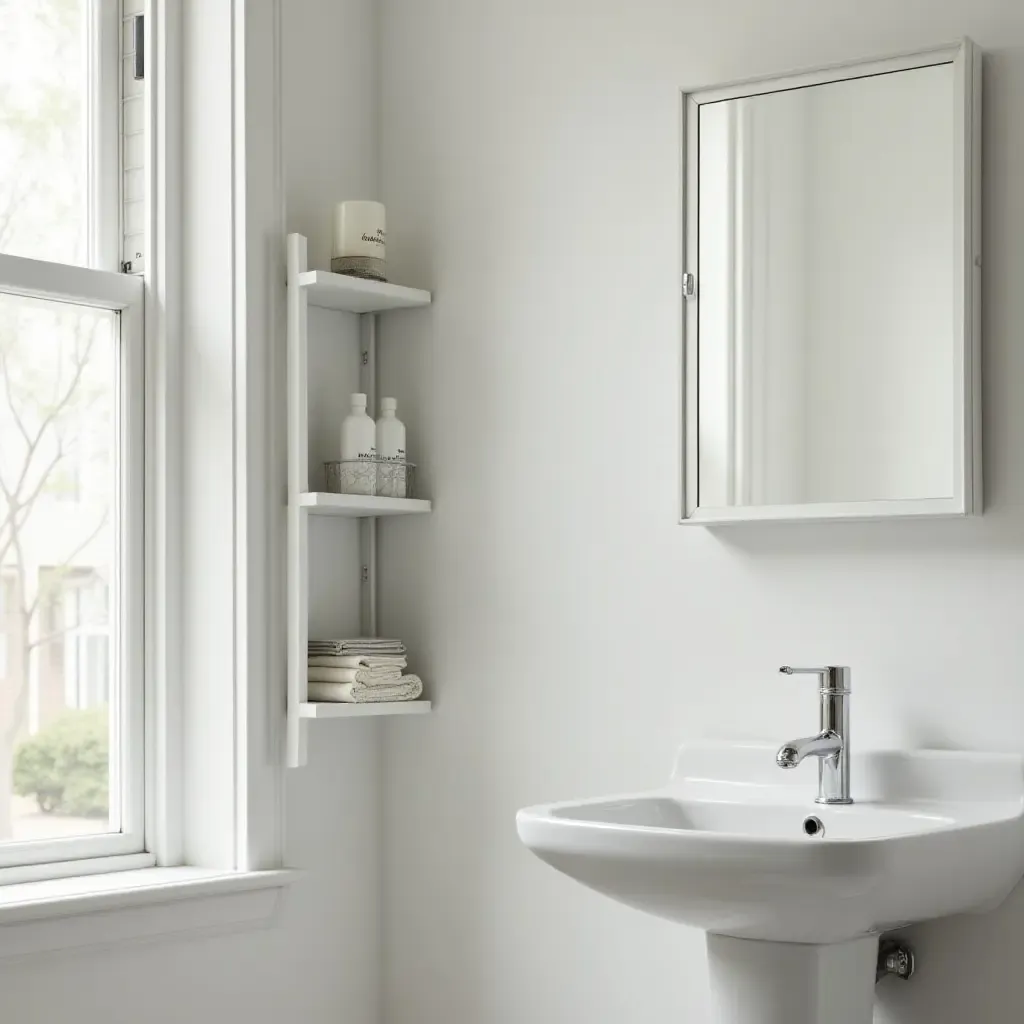 a photo of a bathroom with a stylish shower caddy for storage