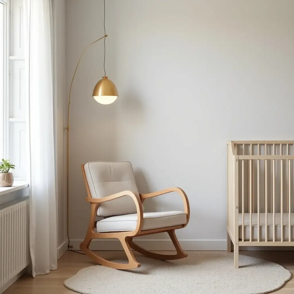 a photo of a small nursery using a compact rocking chair