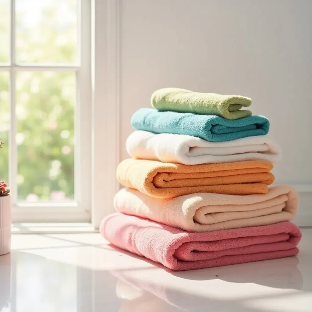 a photo of colorful towels creating a cheerful bathroom atmosphere