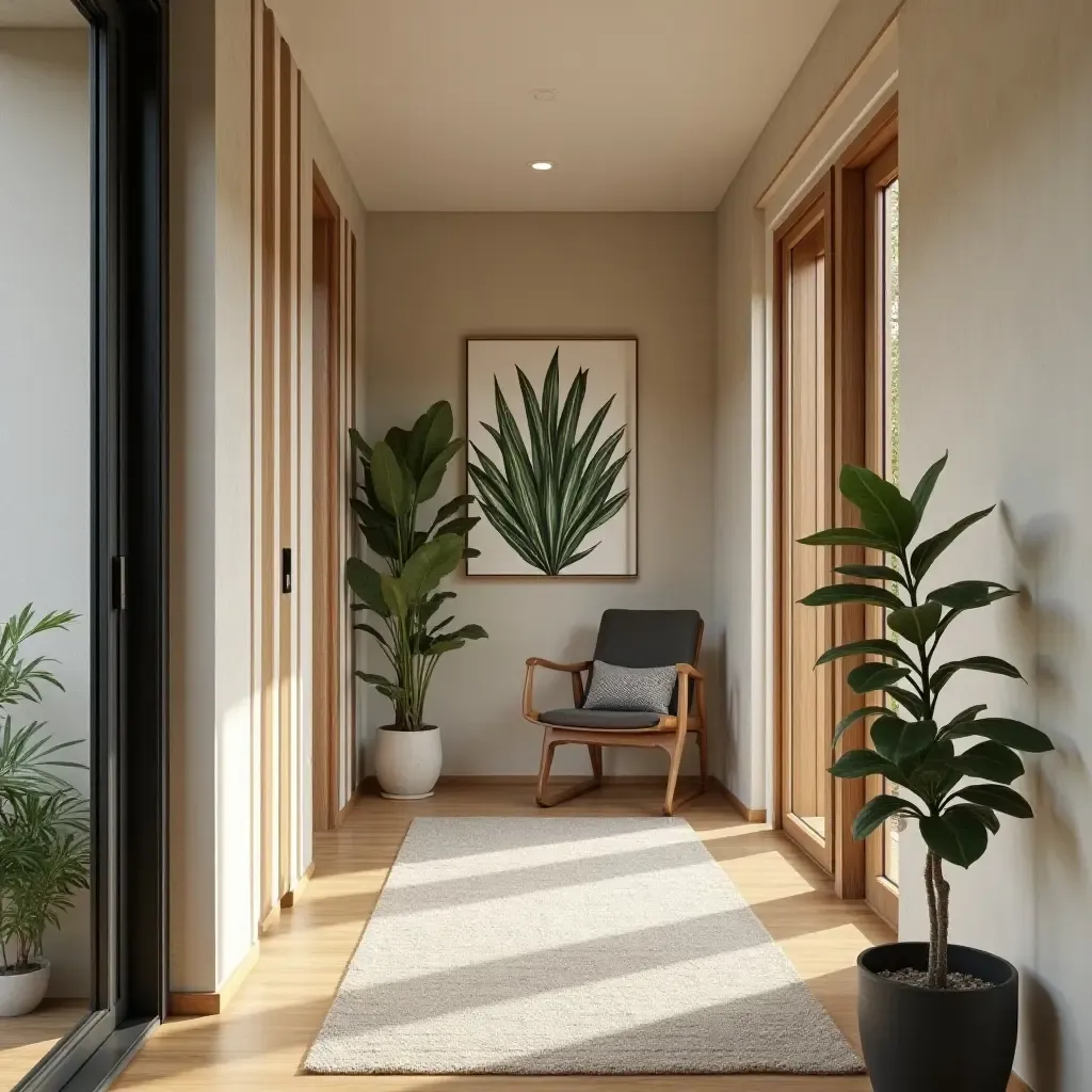 a photo of a cozy corridor adorned with plant-themed wall art