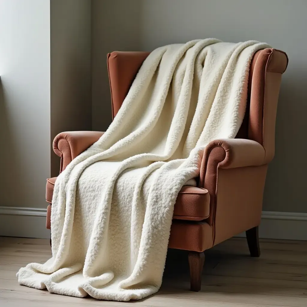 a photo of a cozy blanket draped over a stylish chair