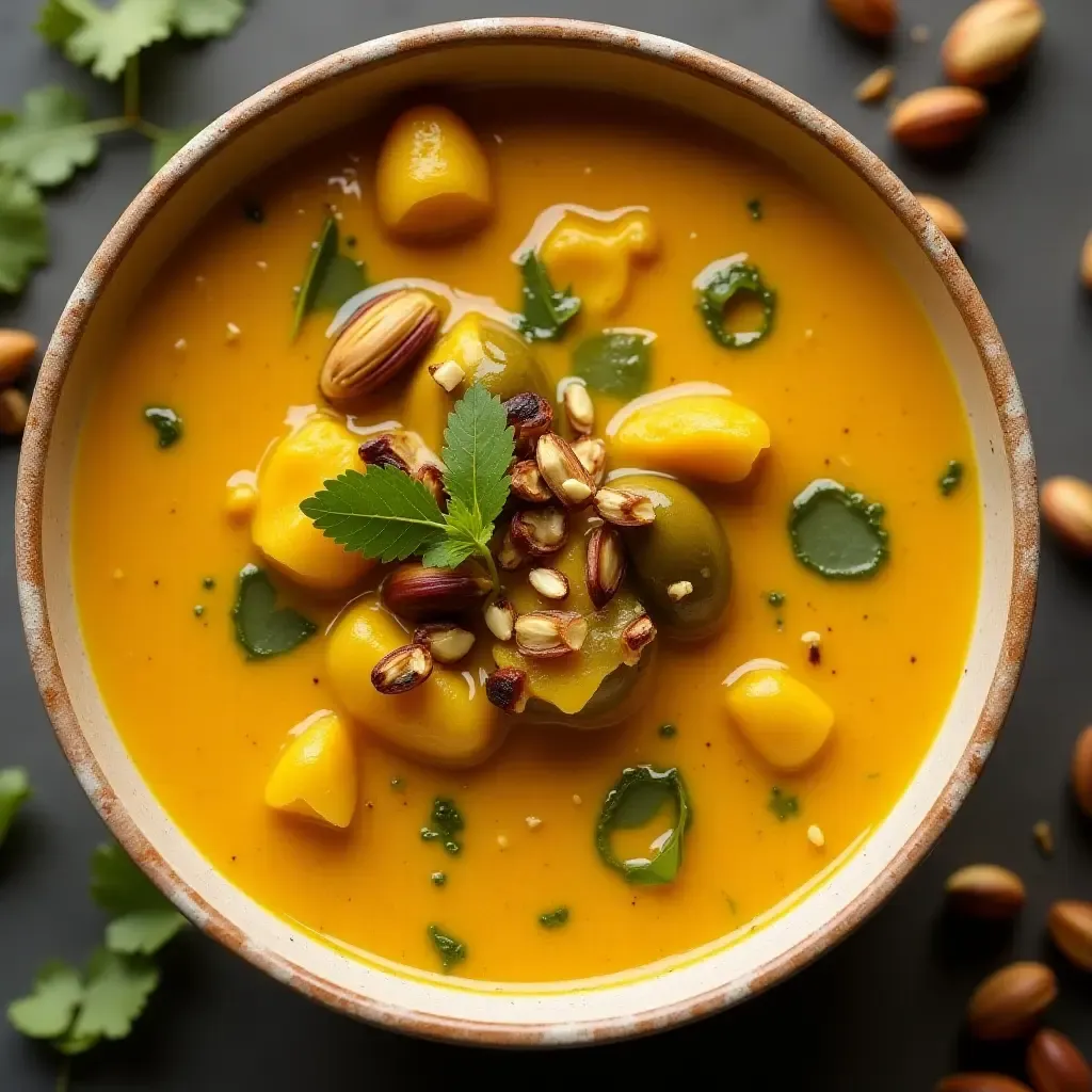 a photo of curry with crushed pistachios and a hint of rosewater.