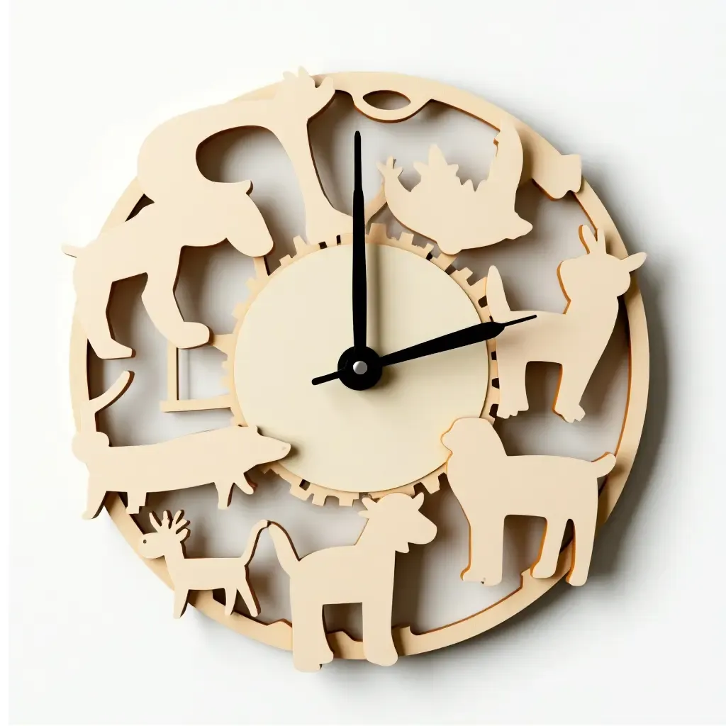 a photo of a whimsical wall clock with animal shapes