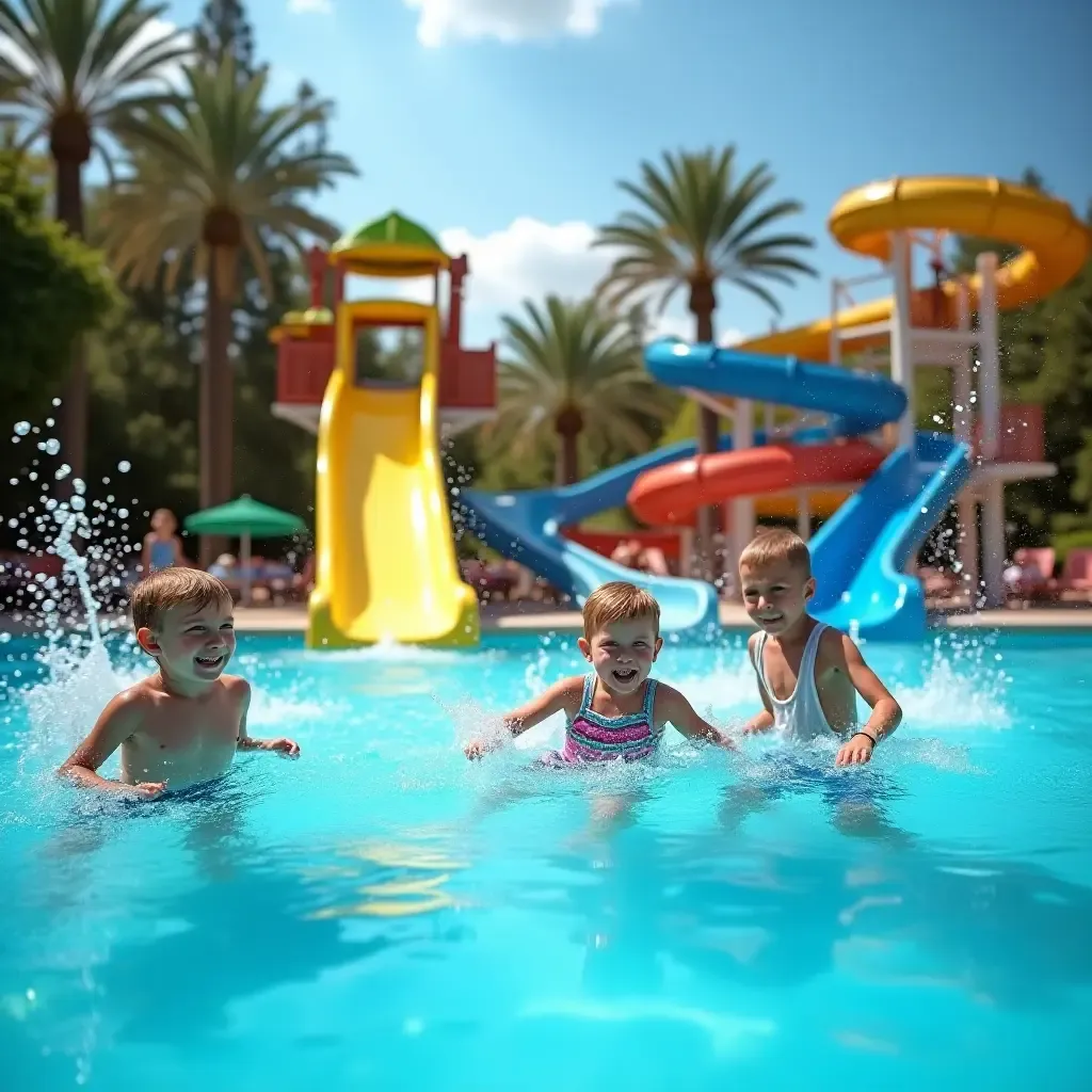 a photo of a family-friendly pool area with games and fun activities