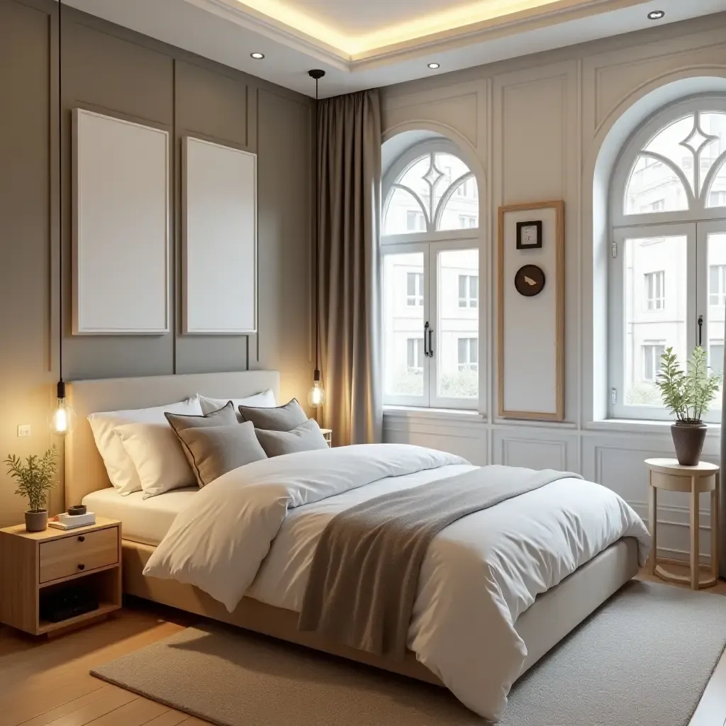 a photo of a small bedroom with multi-functional furniture