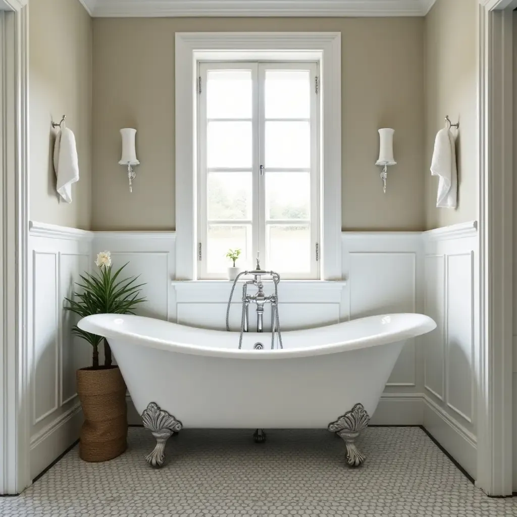 a photo of a vintage-inspired bathroom with clawfoot tub and classic tiles