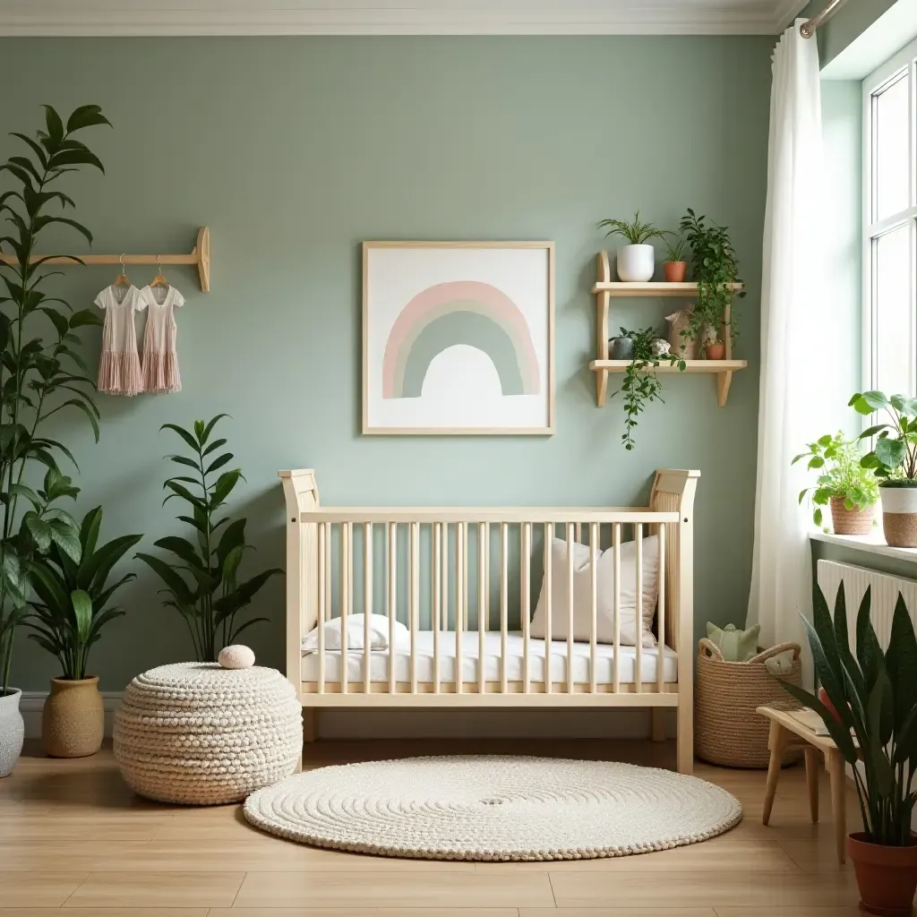 a photo of a nursery with a touch of greenery in every corner