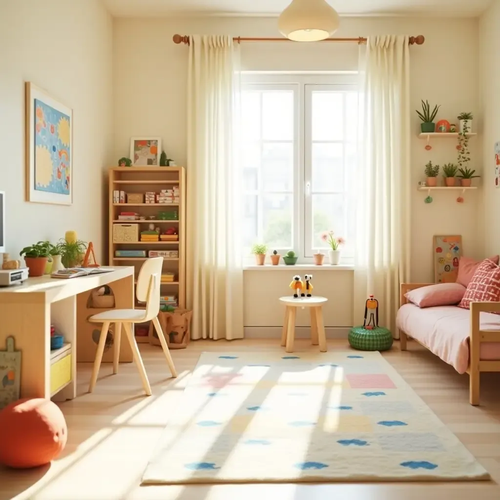 a photo of a bright playroom with organized games and puzzles