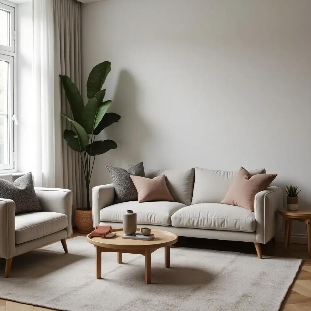 a photo of a small living room with a stylish coffee table