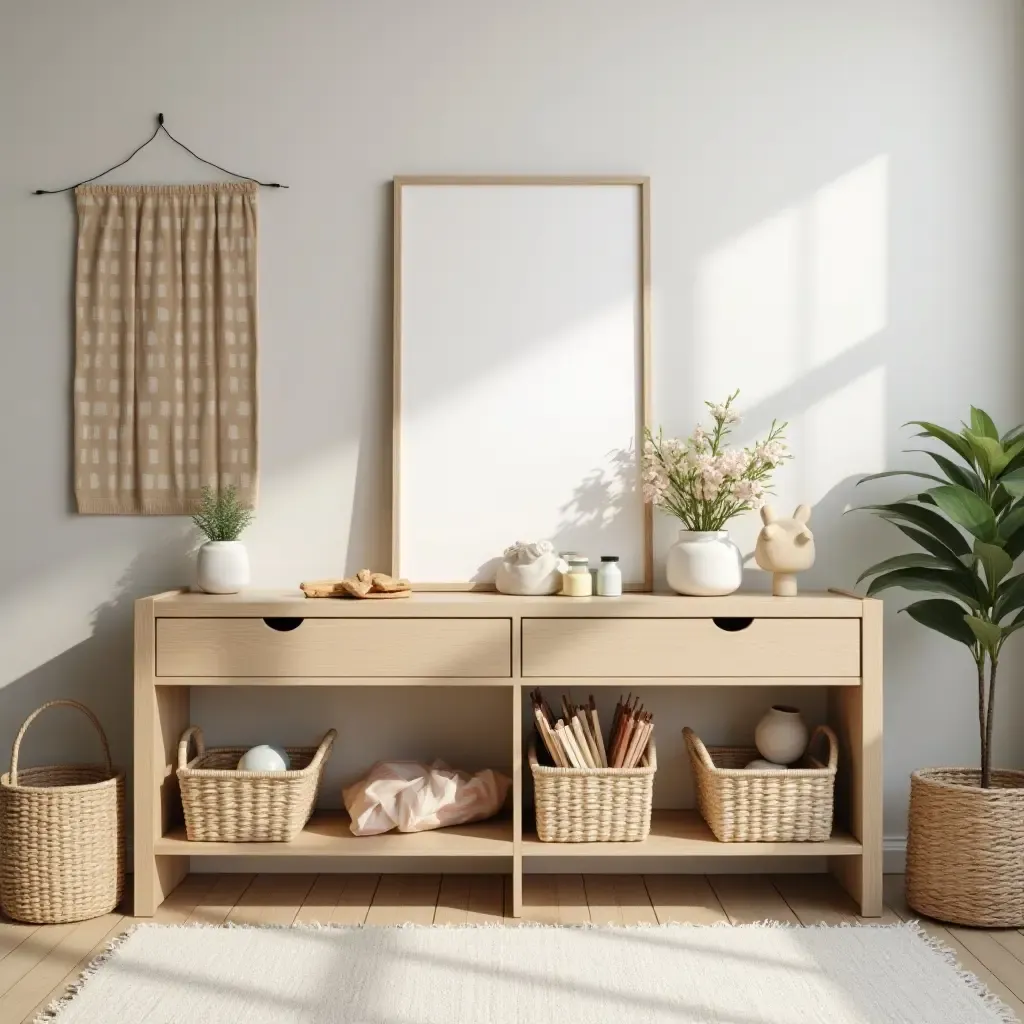 a photo of a nursery with a fun, organized craft station