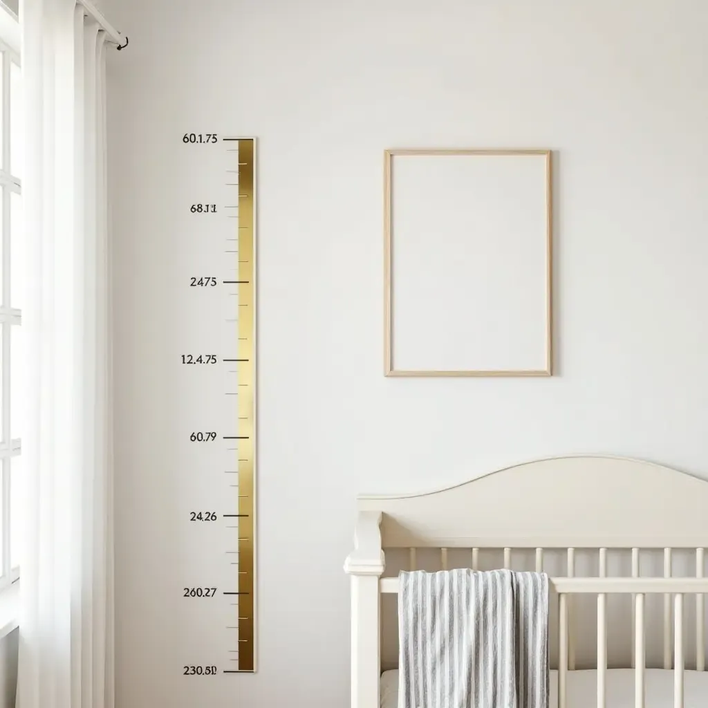 a photo of a nursery featuring a metallic gold growth chart