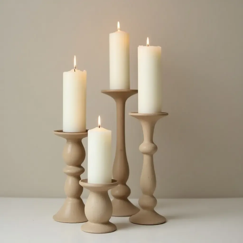 a photo of a contemporary candle holder set with varied heights