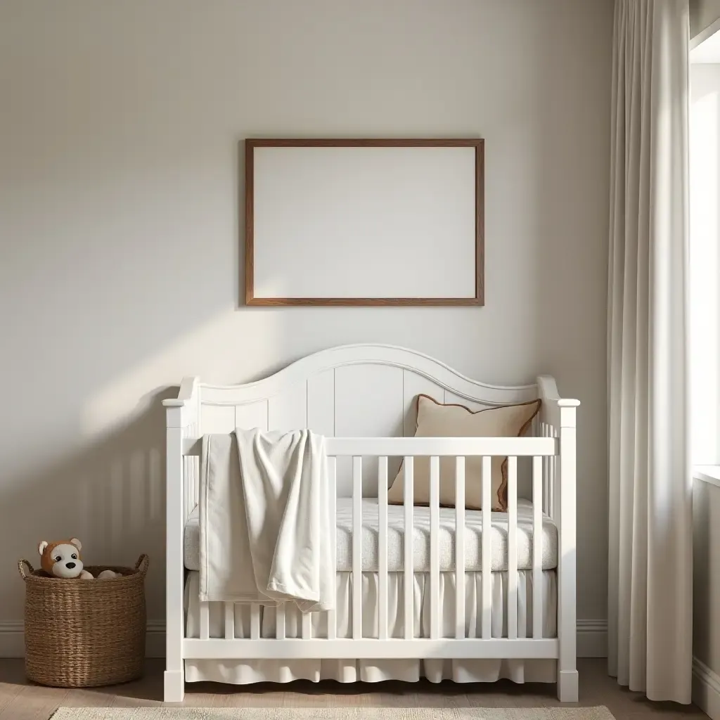 a photo of a nursery with a rustic wooden sign and soft lighting