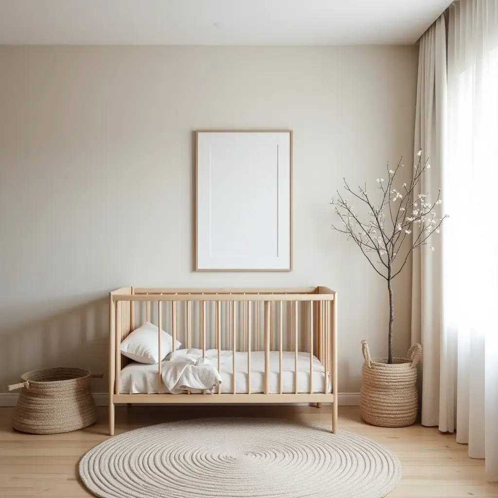 a photo of a Scandinavian nursery with a focus on sustainability and eco-friendly materials