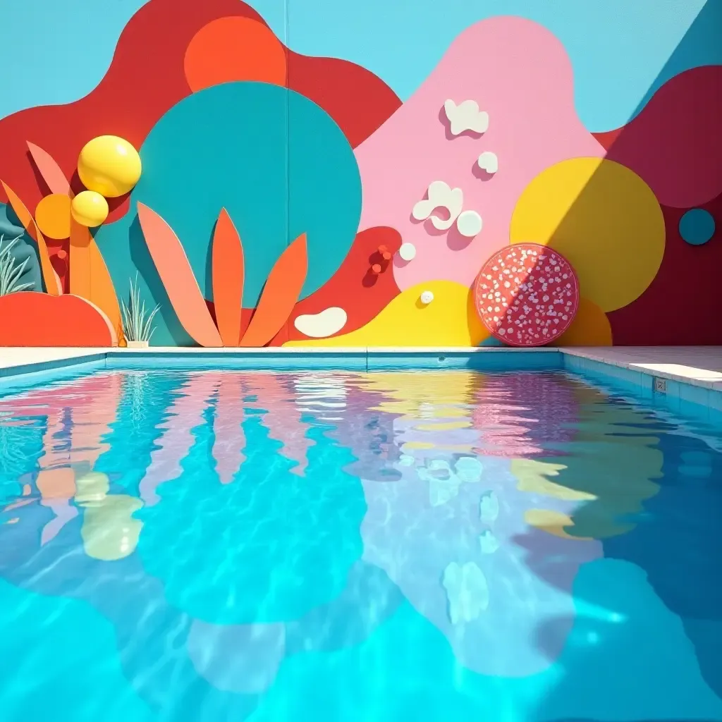 a photo of a colorful abstract mural reflecting poolside vibes