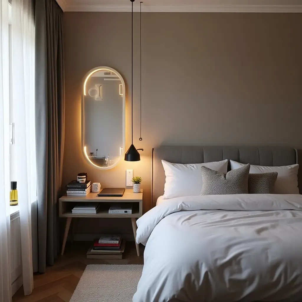 a photo of a tech-savvy teen bedroom with smart gadgets and charging stations