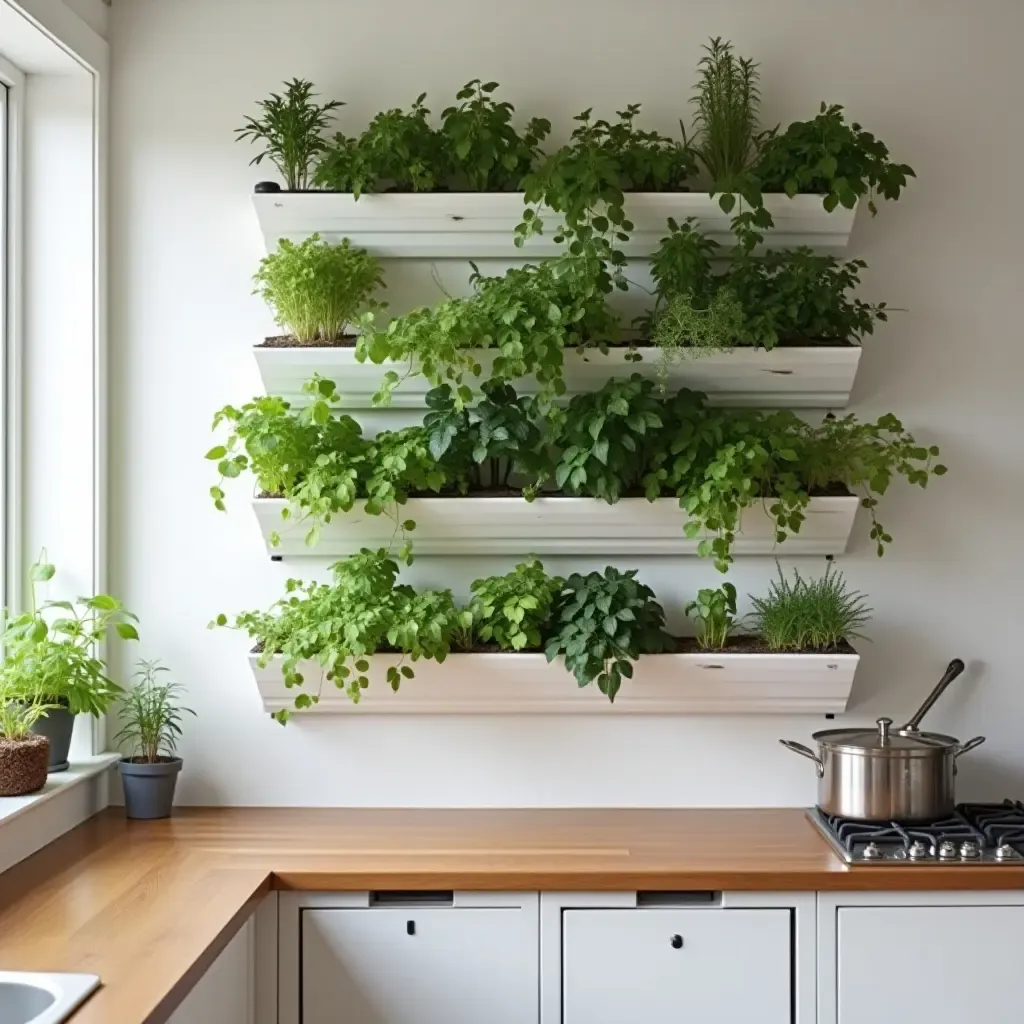 a photo of a kitchen with a wall-mounted herb garden