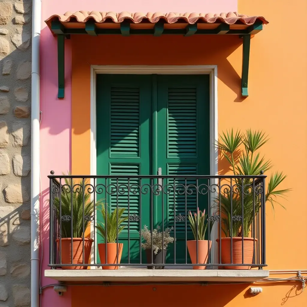 a photo of a balcony with a playful mix of bright colors and patterns