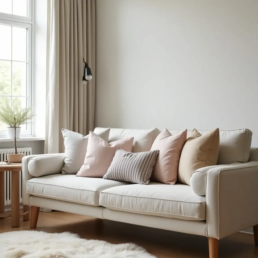 a photo of a family-friendly living room with durable throw pillows on a practical sofa