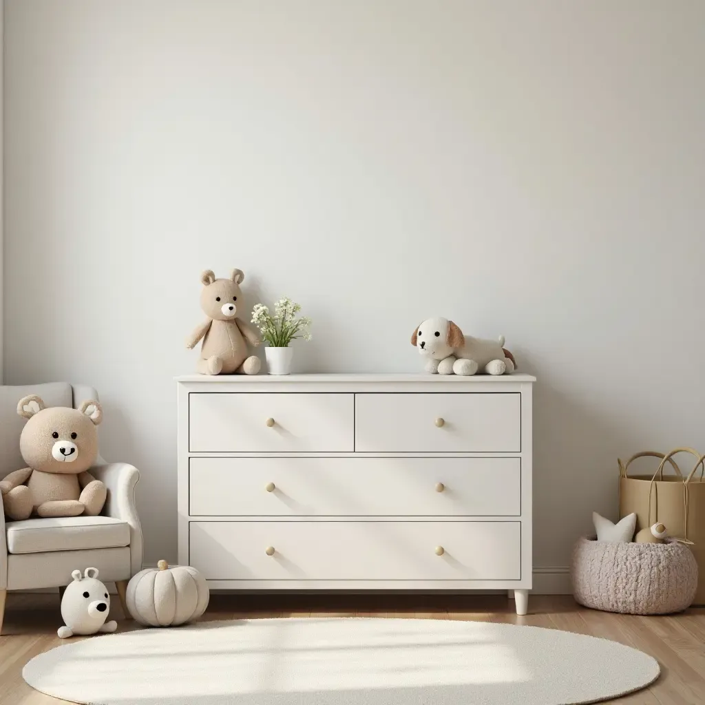 a photo of a cozy nursery with a stylish toy chest