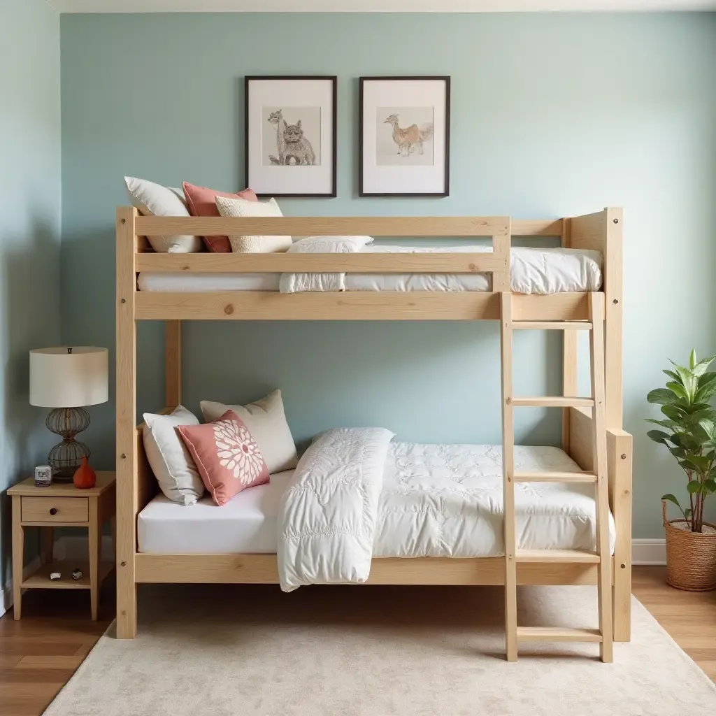 a photo of a twin-over-full bunk bed with stylish bedding