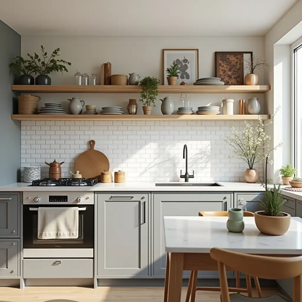 a photo of a kitchen with a mix of modern and vintage decor