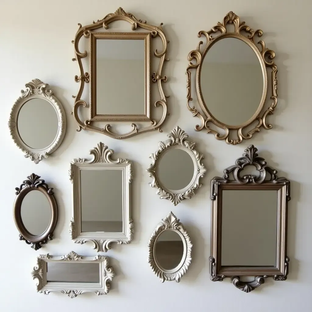 a photo of a collection of vintage mirrors arranged artistically