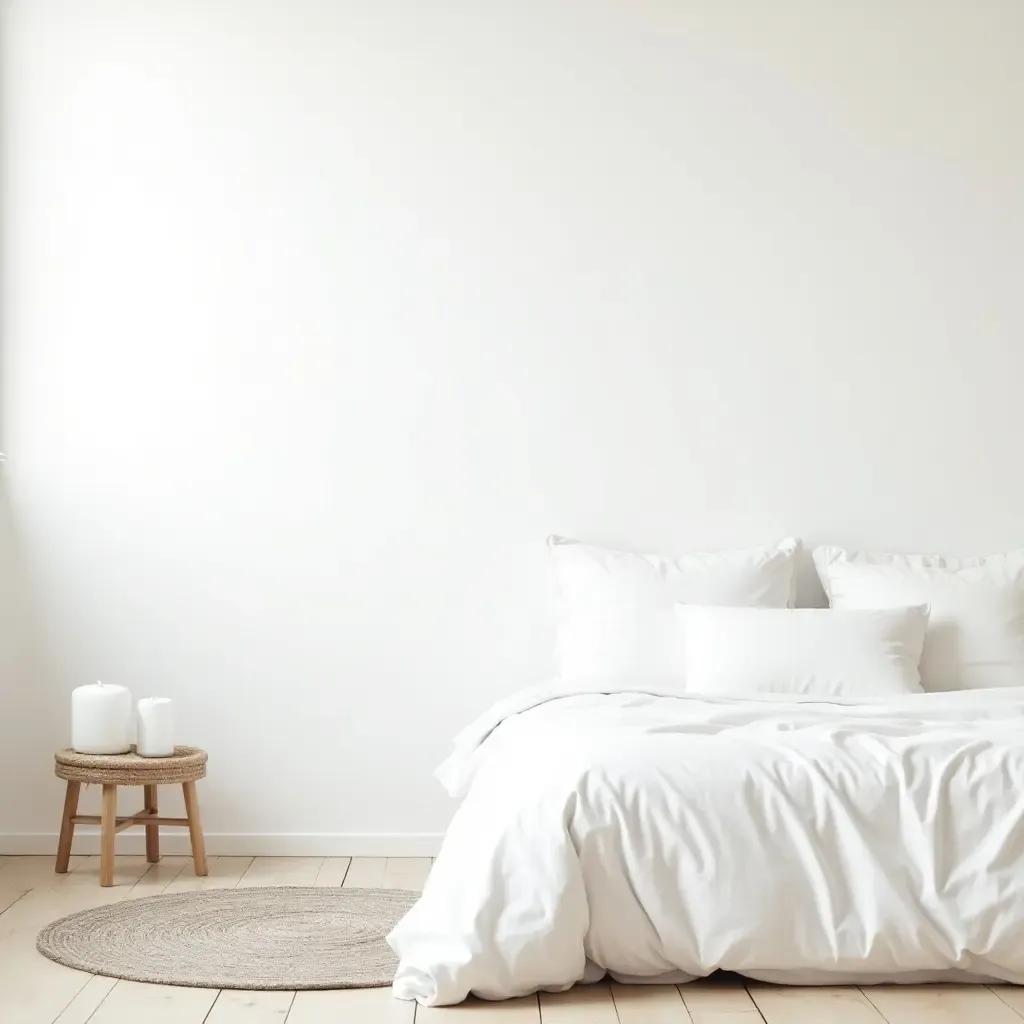 a photo of a minimalist Scandinavian rug in a bright bedroom