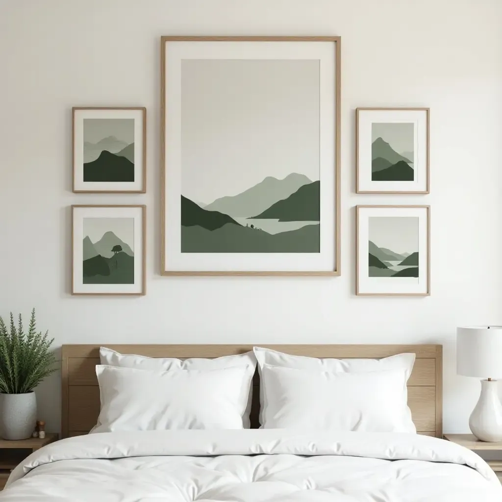 a photo of a gallery wall with a zen theme using calming nature images