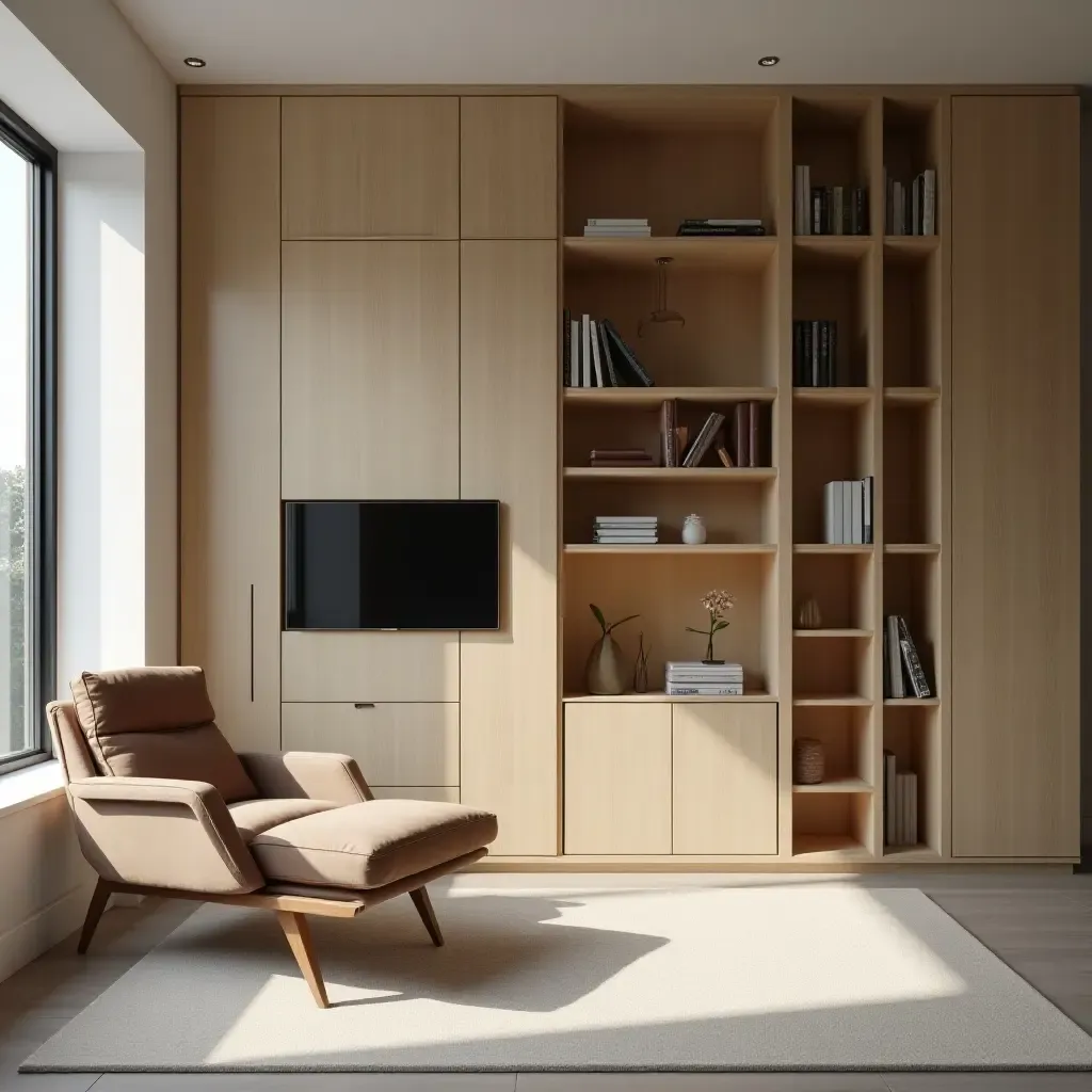 a photo of a stylish room with a multi-purpose storage unit