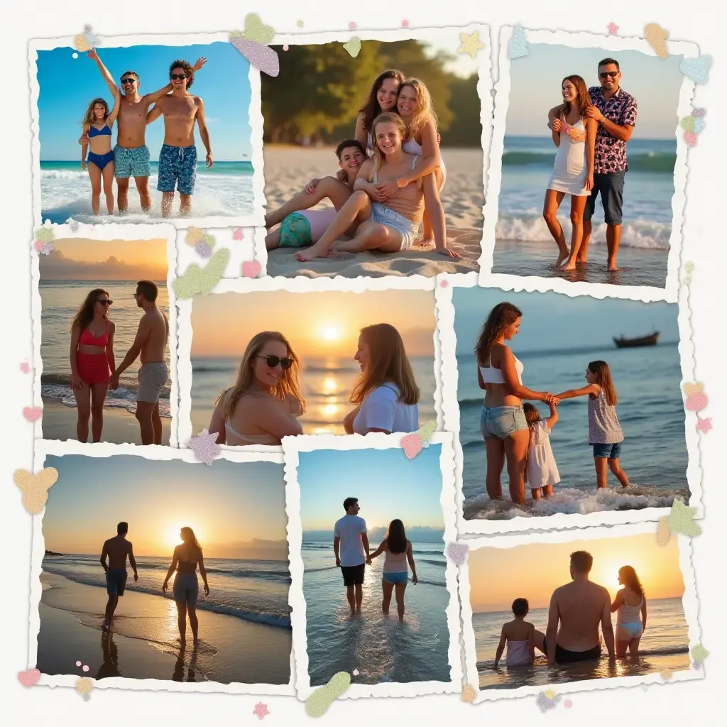 a photo of a colorful collage of family vacation snapshots