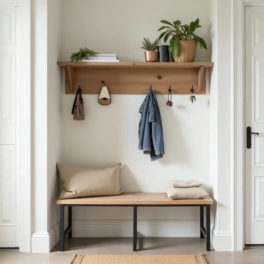 a photo of a well-organized entrance hall with shelving for keys and mail