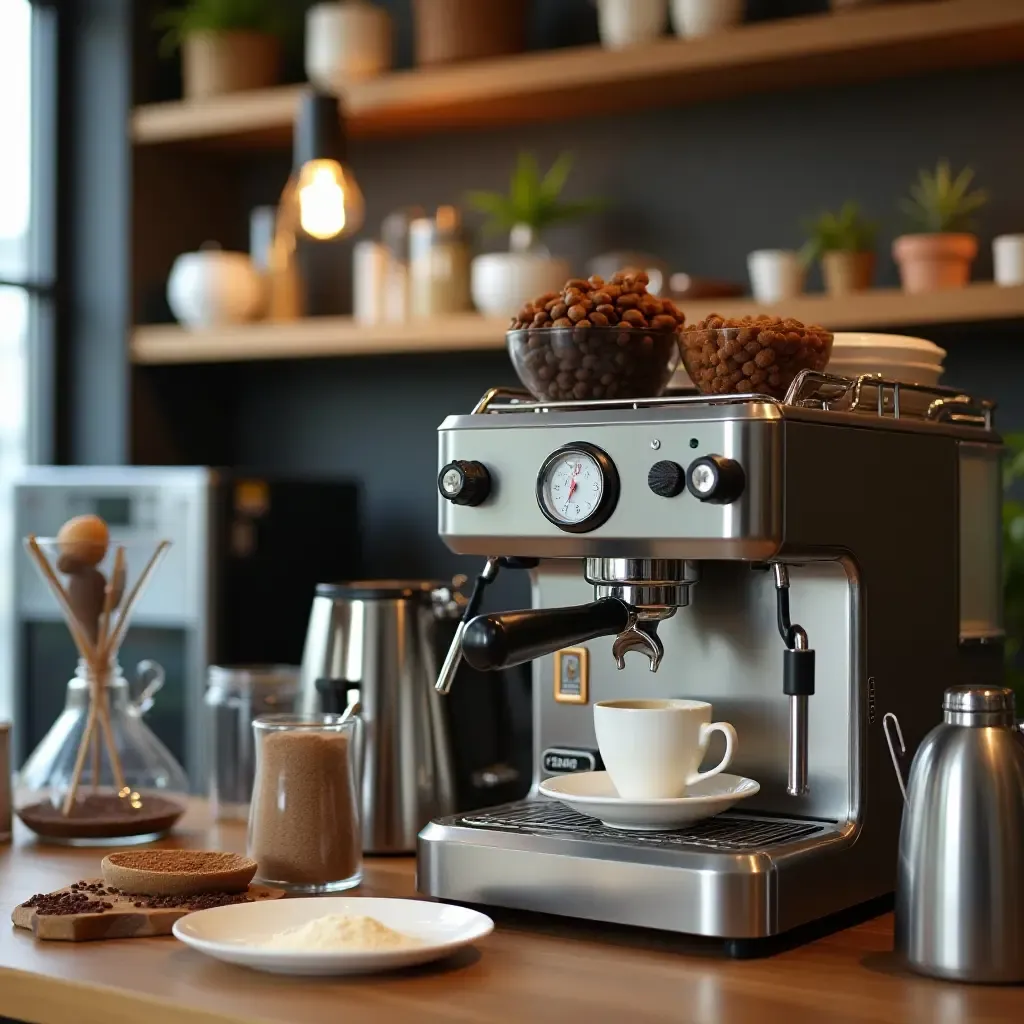 a photo of a coffee station with a dedicated brewing area and accessories