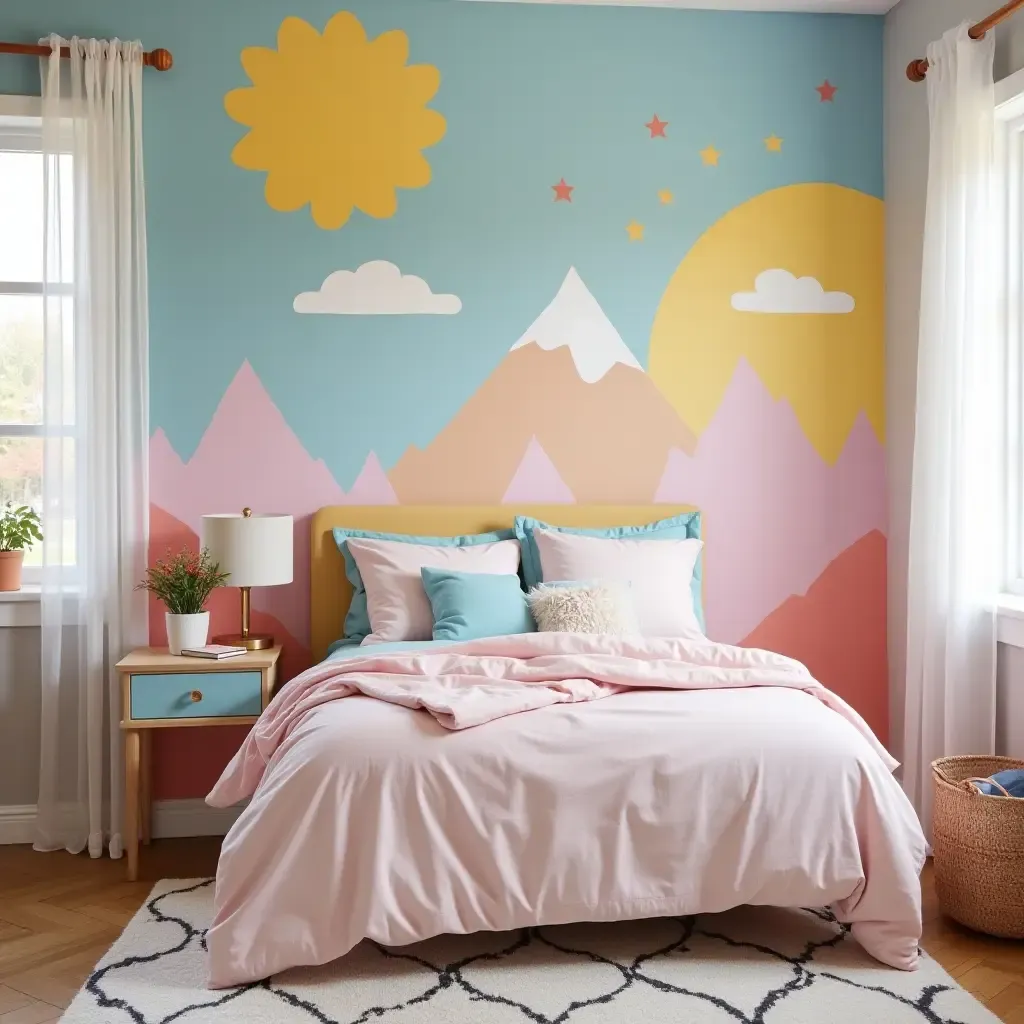 a photo of a colorful DIY wall mural in a teenager&#x27;s bedroom