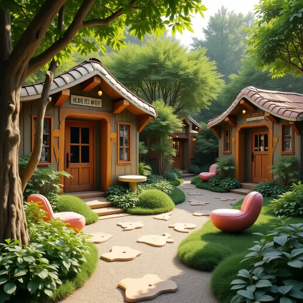 a photo of a whimsical garden-themed play area