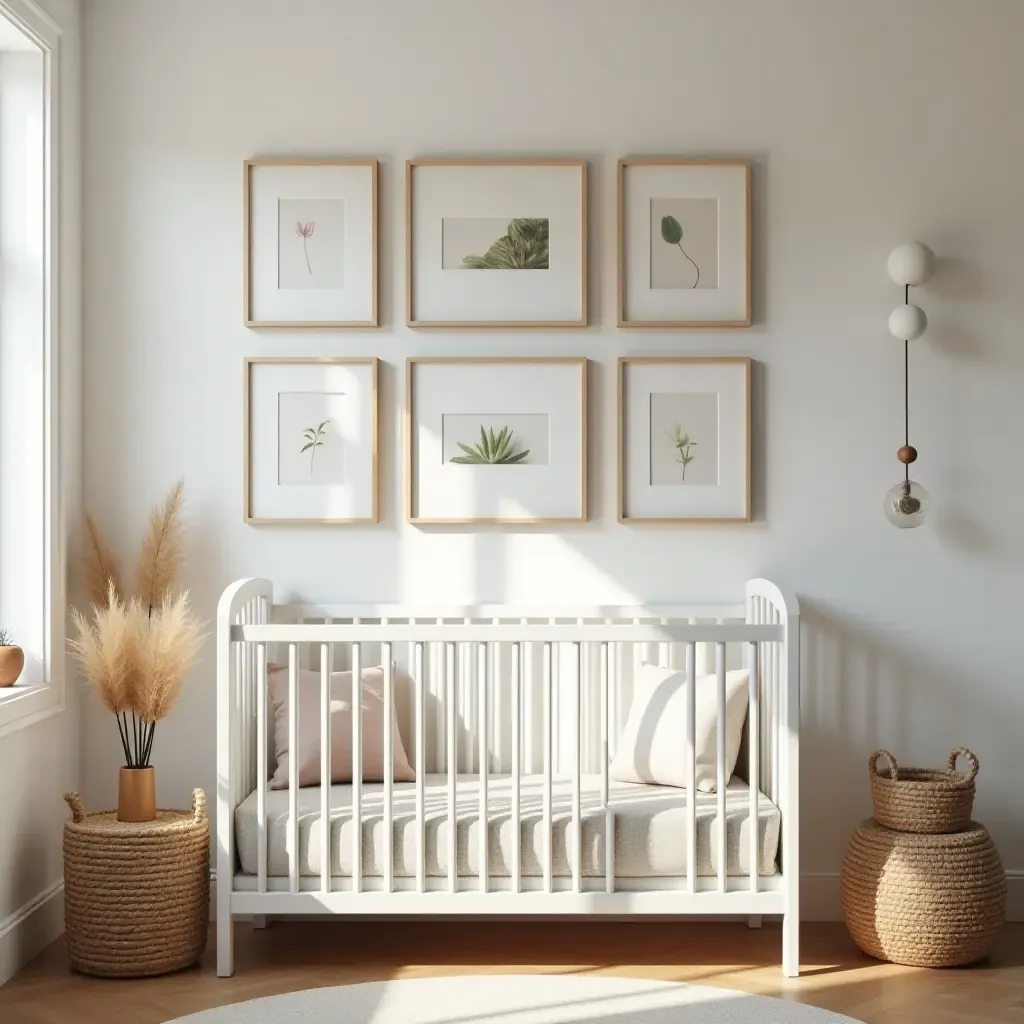 a photo of a nursery gallery wall with a focus on sustainability