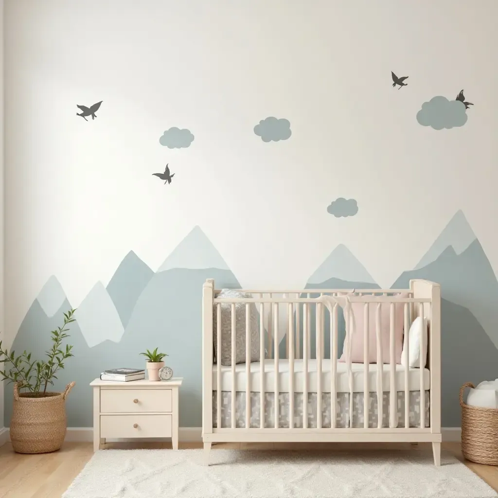 a photo of a small nursery decorated with removable wall decals